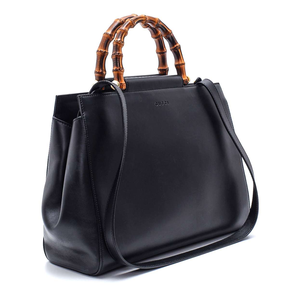 Gucci - Black Bamboo Nymphaea Leather Tote Bag 